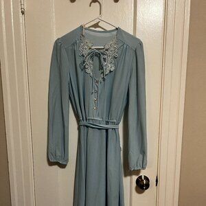 Vintage Handmade 70s Prairie-Style (Victorian-revival) Midi Dress